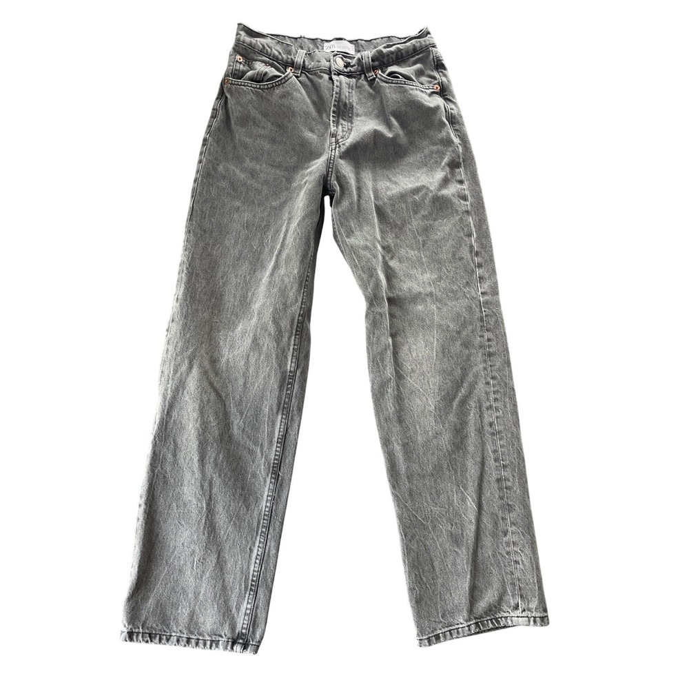 Zara Washed Gray Wide Leg Jeans
